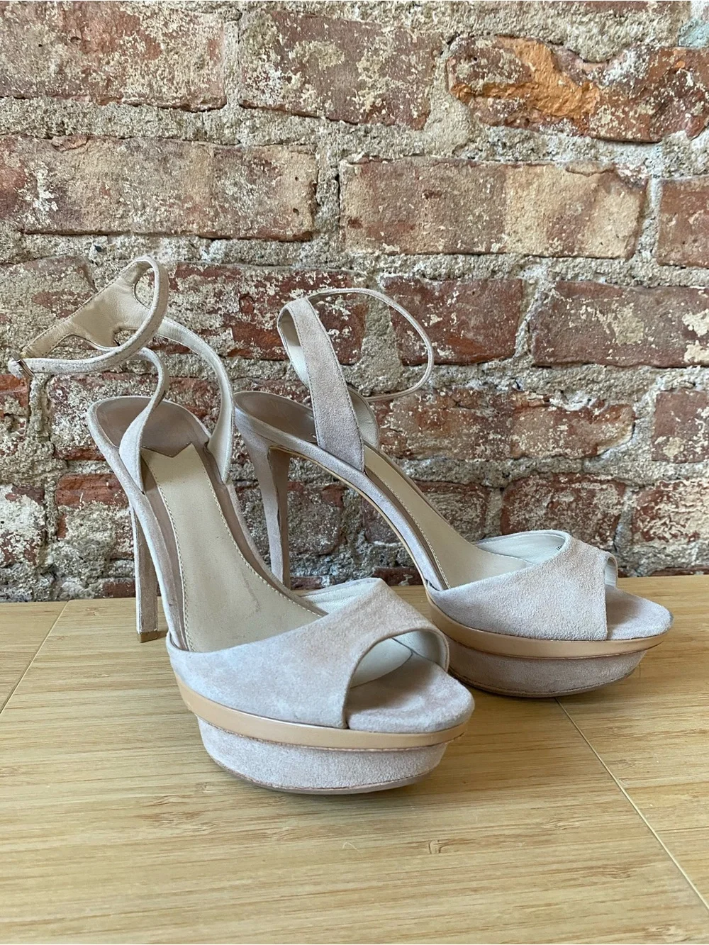 Brian Atwood Ankle-Strap Platform Heels in Dusty Pink 8.5